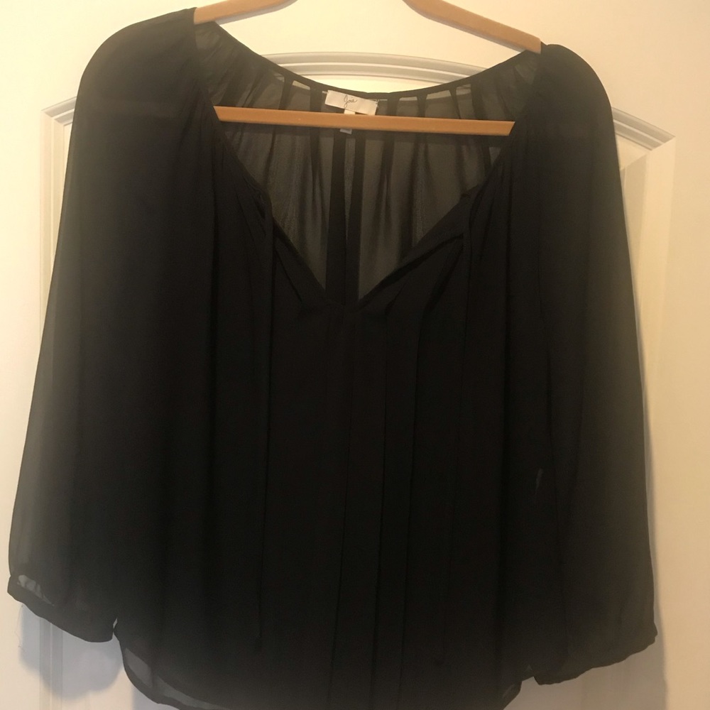 Joie Sheer Black Tie-Front V-Neck Blouse